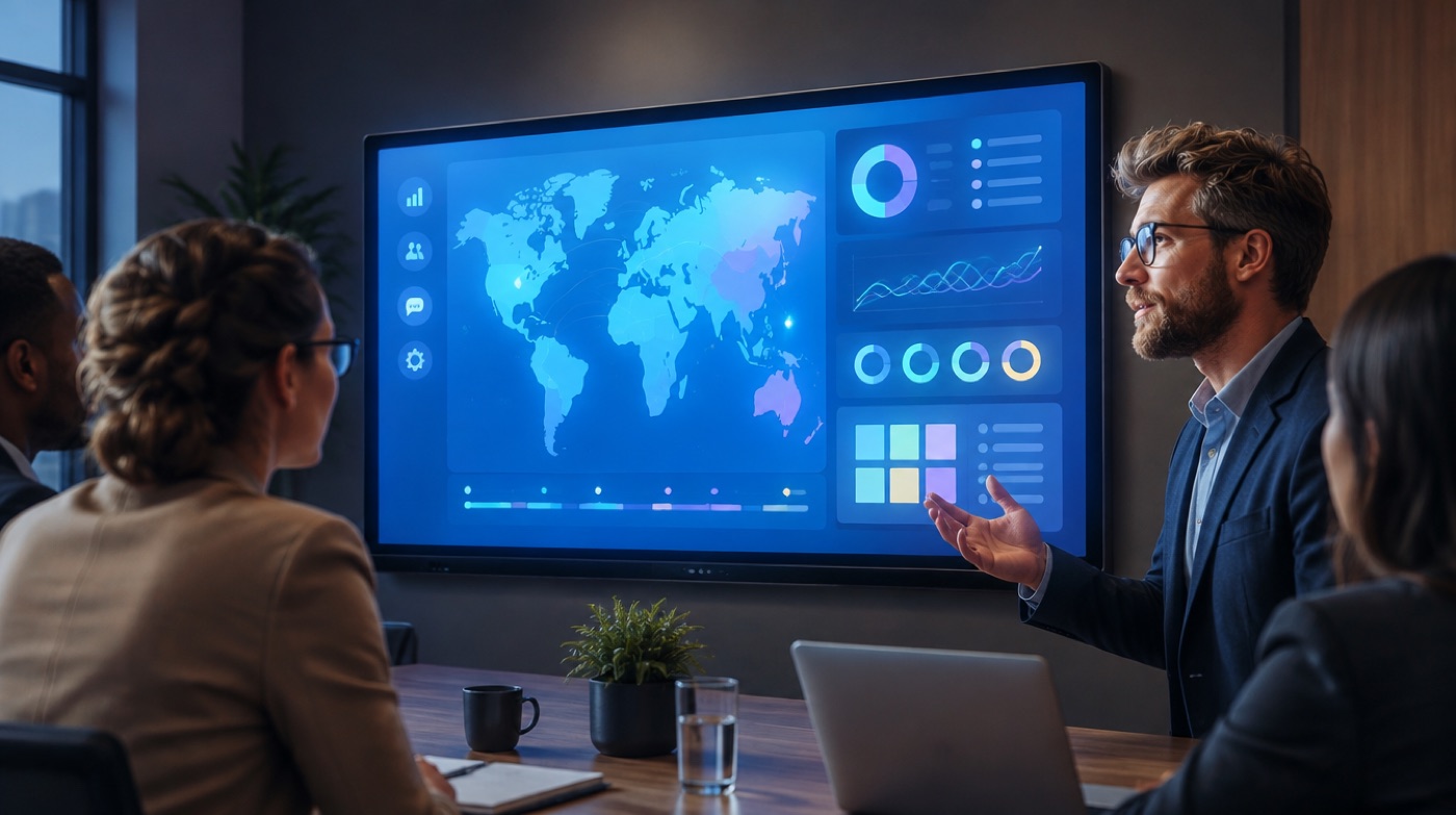 Schermo touch interattivo in una sala riunioni